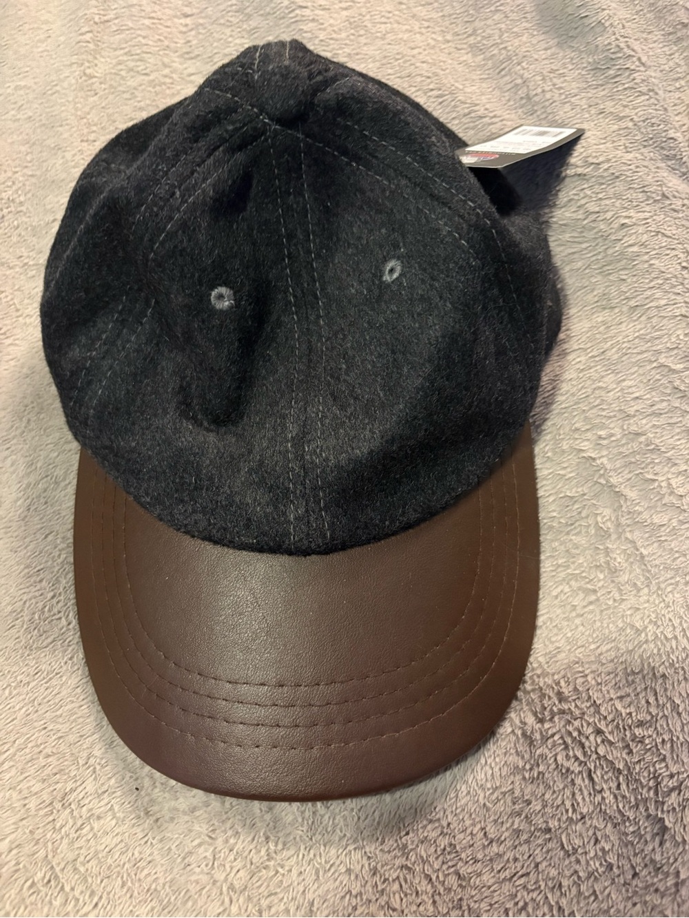 Men's City Hunter OS Wool Cap with Brown Faux Leather Brim